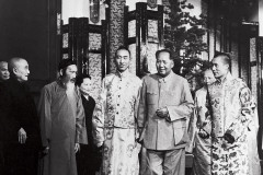 Panchen Lama (left), Mao and HH Dalai Lama (right) at Qinzheng Hall on 11 September 1954, four days before they attended the 1st National People's Congress