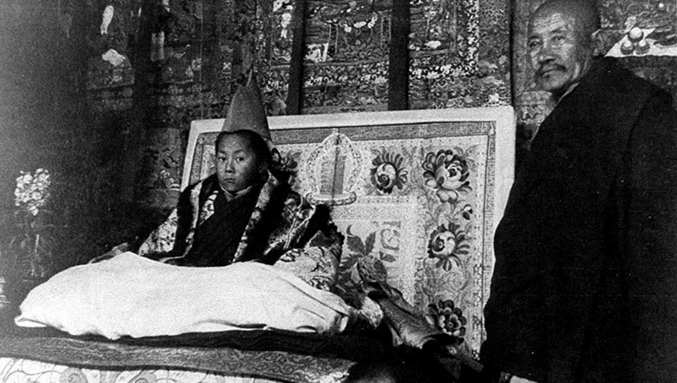 His Holiness the Dalai Lama and the Tibetan Cause : His Holiness sitting on the throne during his official enthronement ceremony in Lhasa, Tibet on February 22, 1940.