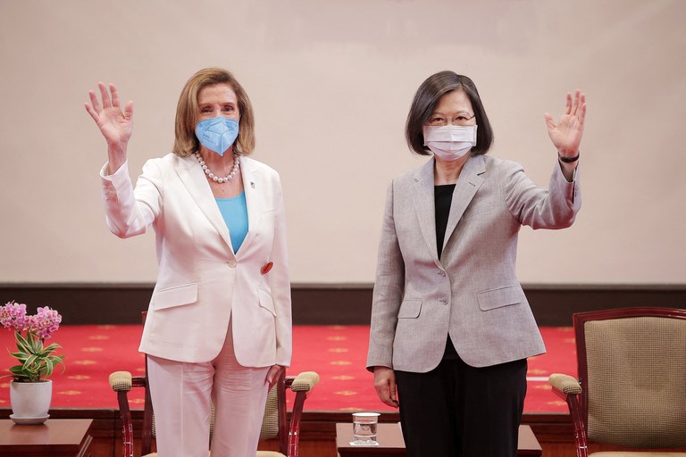 U.S. House of Representatives Speaker Nancy Pelosi attends a meeting with Taiwan President Tsai Ing-wen at the presidential office in Taipei, Aug. 3, 2022. Credit: Taiwan Presidential Office Handout via REUTERS