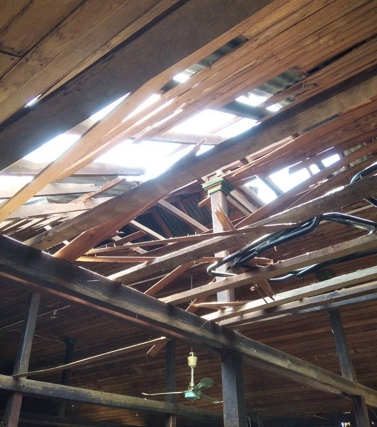 A damaged roof and ceiling are seen at a school in Let Yet Kone village in Tabayin township in the Sagaing region of Myanmar on Sept. 17, 2022, the day after an airstrike hit the school. Credit: Associated Press