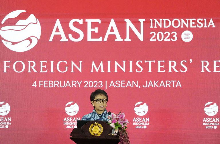 Indonesian Foreign Minister Retno Marsudi, shown in this file photo, spoke with US State Department Counselor Derek Chollet about the situation in Myanmar. Indonesia is the current chair of Association of Southeast Asian Nations (ASEAN). Credit: Associated Press