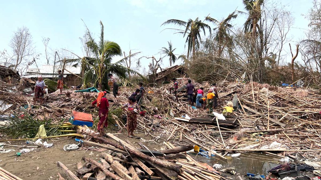 Wooden dwellings in Bay Dar were reduced to piles of debris by the storm.  (Photo: RFA)