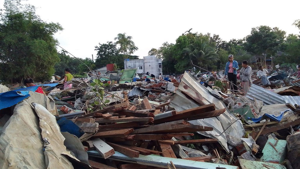 The remains of homes demolished by Myanmar junta forces are seen in Ward 3 of Mayangon township in Yangon region, Nov. 19, 2022. Credit: Citizen journalist