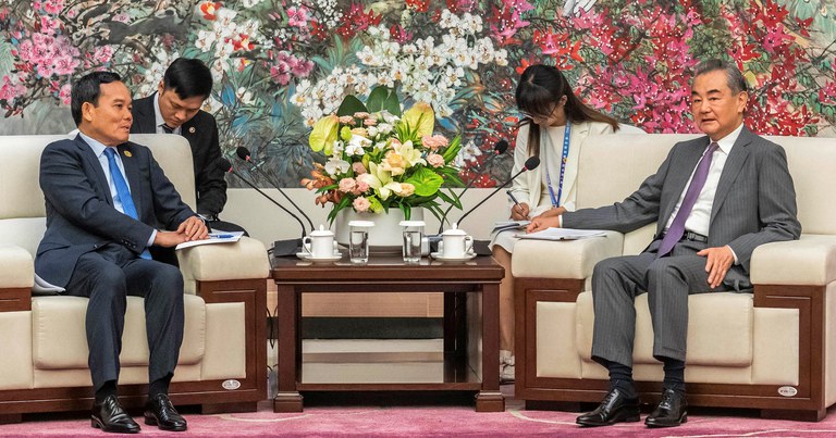 China’s acting foreign minister, Wang Yi, meets with Vietnam Deputy Prime Minister Tran Luu Quang in Kunming, southwest China's Yunnan province, Aug. 16, 2023. Yi reminded the deputy prime minister that socialism must remain the foundation of Vietnamese foreign policy. Credit: Hu Chao/Xinhua via Getty Images