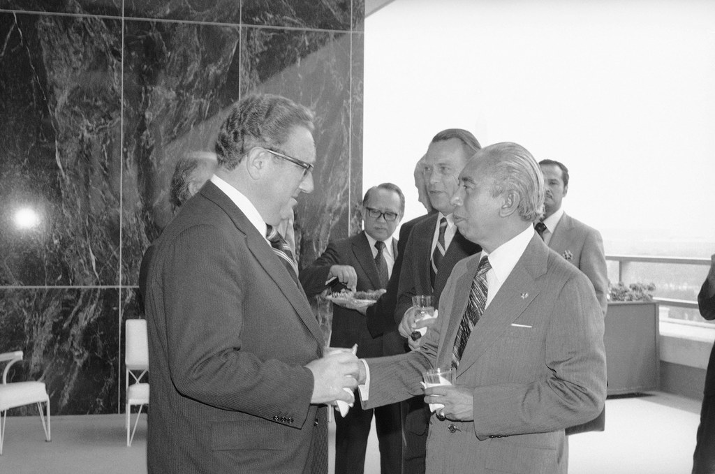 Secretary of State Henry Kissinger greets Indonesia Foreign Minister Adam Malik during a State Department luncheon in Malik’s honor in Washington, D.C., June 29, 1976. (AP)