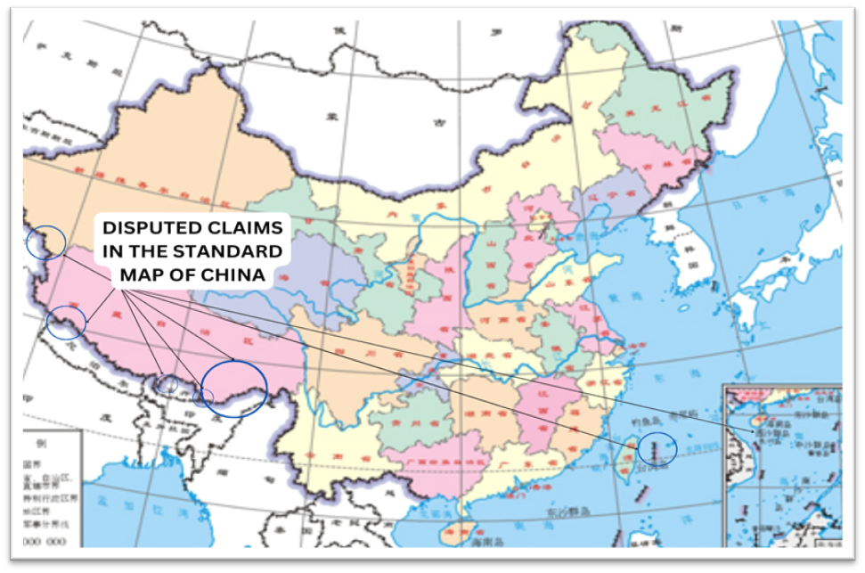 China's disputes with its neighbors' in its latest released map