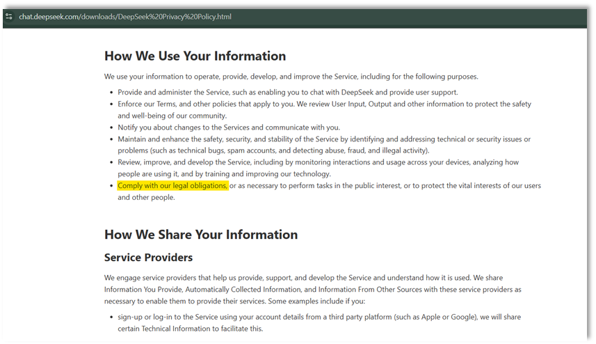 Privacy Policy of DeepSeek