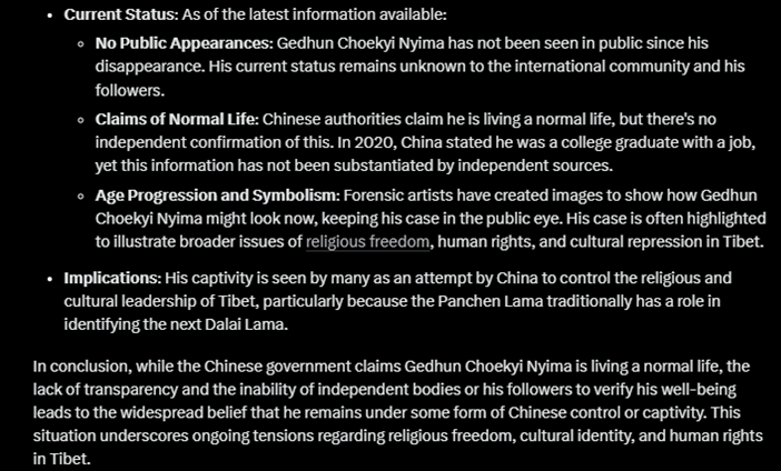 Grok on Panchen Lama