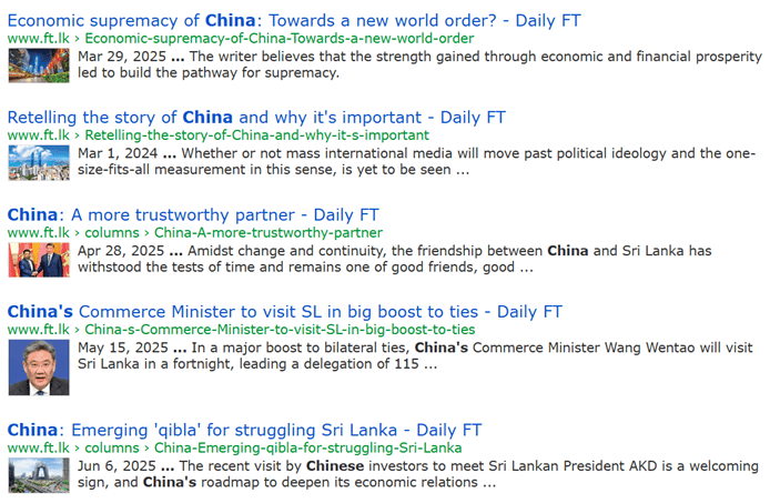 Recent coverage of China on Daily FT