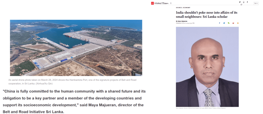 Maya Majueran op-ed in Chinese Media (L) and his anti-India op-ed featured in Global Times