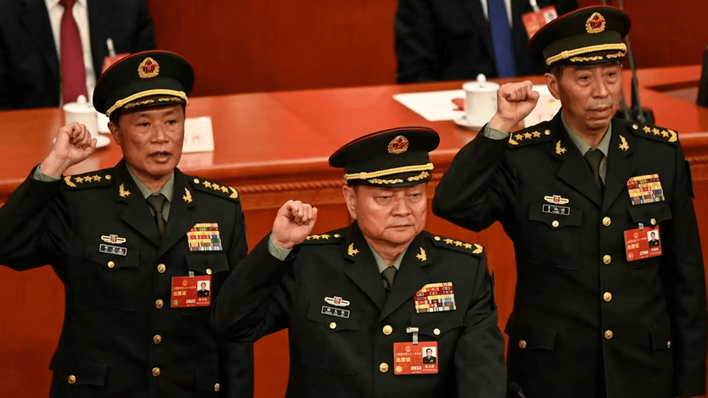 Zhang Youxia, centre, who has been ousted from his role as vice-chair of China’s Central Military Commission © Greg Baker/AFP/Getty Images