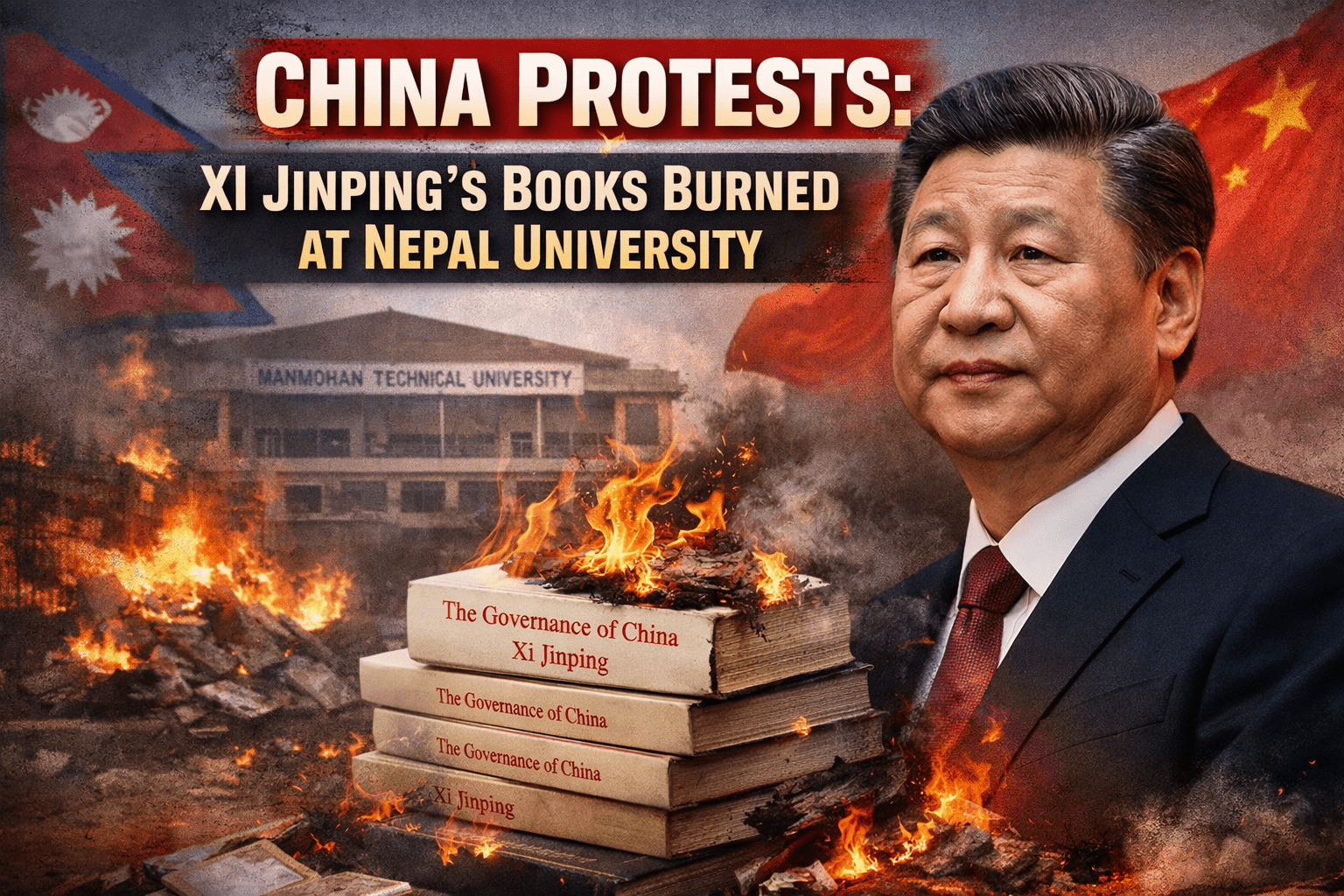 China has lodged a diplomatic protest after hundreds of copies of The Governance of China, authored by Xi Jinping, were burned at Manmohan Technical University in eastern Nepal. Beijing has demanded a full investigation, while the university claims the books were termite-damaged and destroyed during a routine clean-up—an explanation that has failed to quiet the diplomatic controversy with China.
