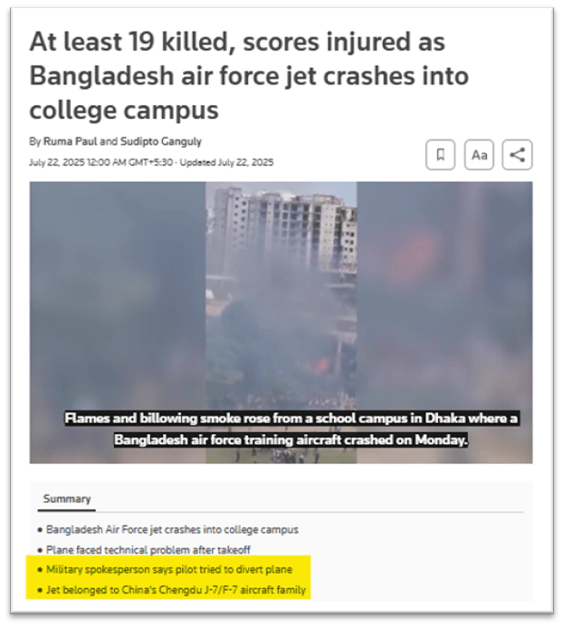 Crash of F7 BGI Reported (Source: Reuters)