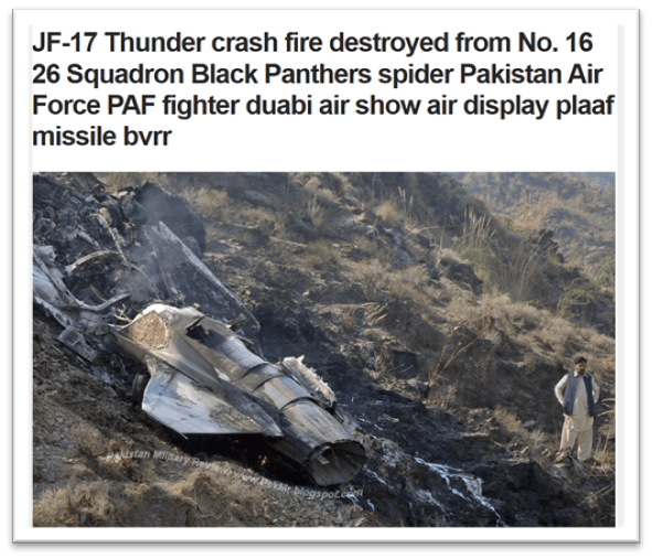 The PAF fighter jet crashed near Attock during a training mission due to a technical problem reported by Brazilian Media (Source : Cavok Media)