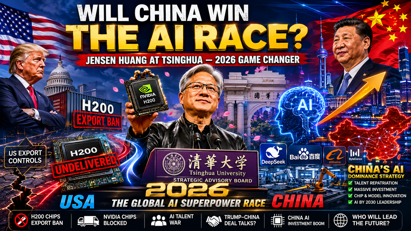 Chips, Classrooms, and Capitulation: How the H200 Deal, Jensen Huang's Tsinghua Seat, and Trump's Beijing Visit Are Quietly Surrendering America's AI Lead