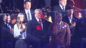 President Donald Trump was booed at Madison Square Garden when he appeared on the jumbotron during the national anthem at Game 3 of the NBA Finals between the Knicks and Spurs.