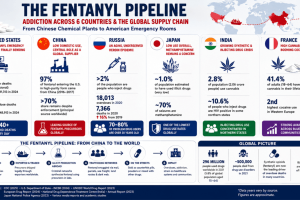 Fentanyl Pipeline: Addiction in the US, China, Russia, Japan, India, France